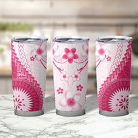 Bula Fiji Tumbler Cup Pink Plumeria Masi Tapa Pattern - Polynesian Pride