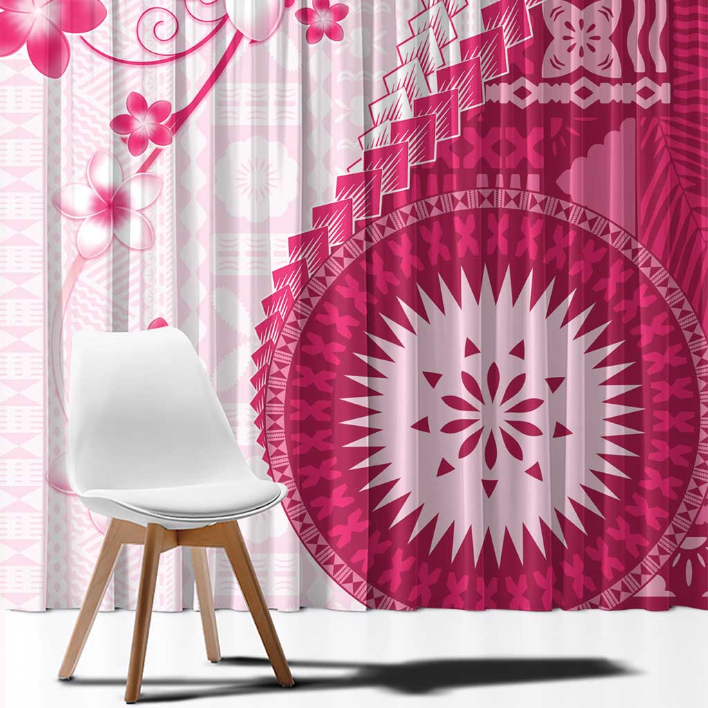 Bula Fiji Window Curtain Pink Plumeria Masi Tapa Pattern - Polynesian Pride