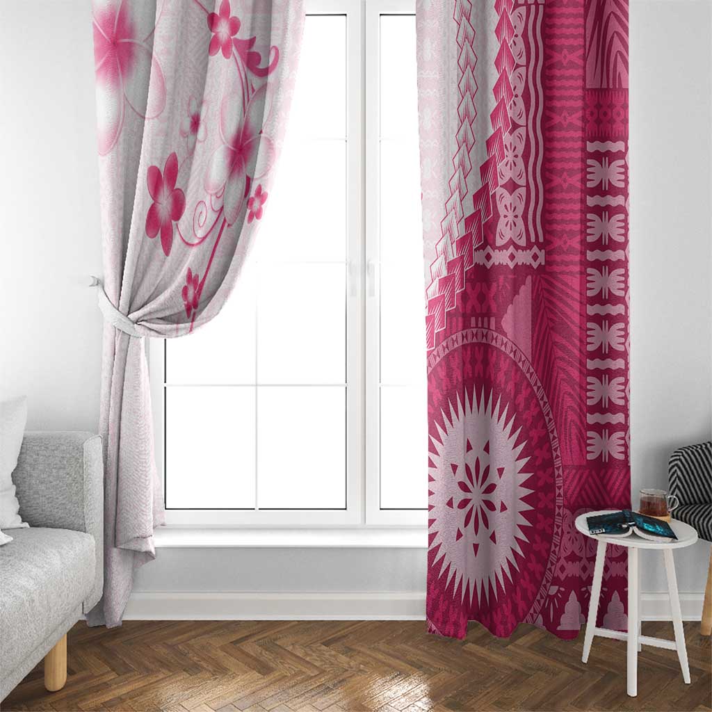 Bula Fiji Window Curtain Pink Plumeria Masi Tapa Pattern - Polynesian Pride