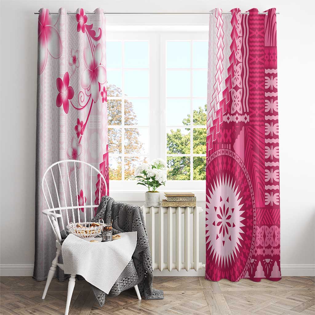 Bula Fiji Window Curtain Pink Plumeria Masi Tapa Pattern - Polynesian Pride