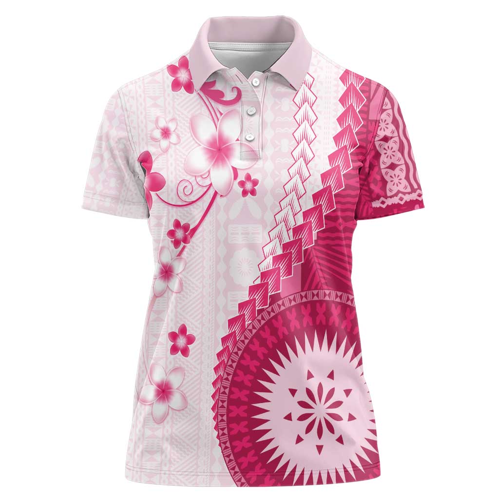 Bula Fiji Women Polo Shirt Pink Plumeria Masi Tapa Pattern - Polynesian Pride
