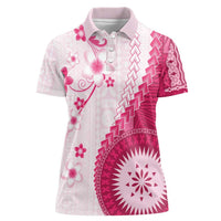 Bula Fiji Women Polo Shirt Pink Plumeria Masi Tapa Pattern - Polynesian Pride