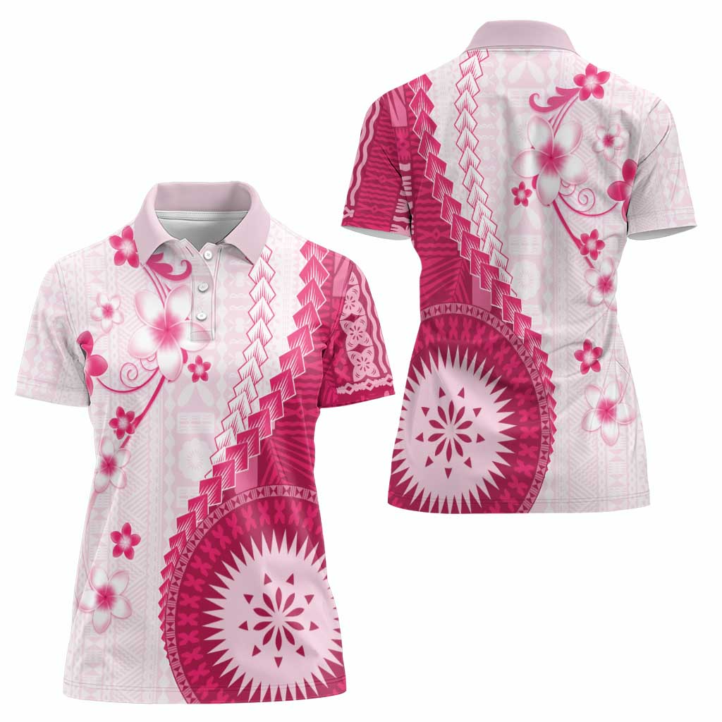 Bula Fiji Women Polo Shirt Pink Plumeria Masi Tapa Pattern - Polynesian Pride