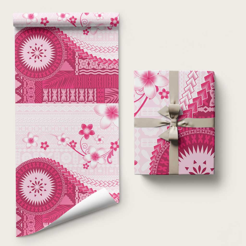 Bula Fiji Wrapping Paper Pink Plumeria Masi Tapa Pattern