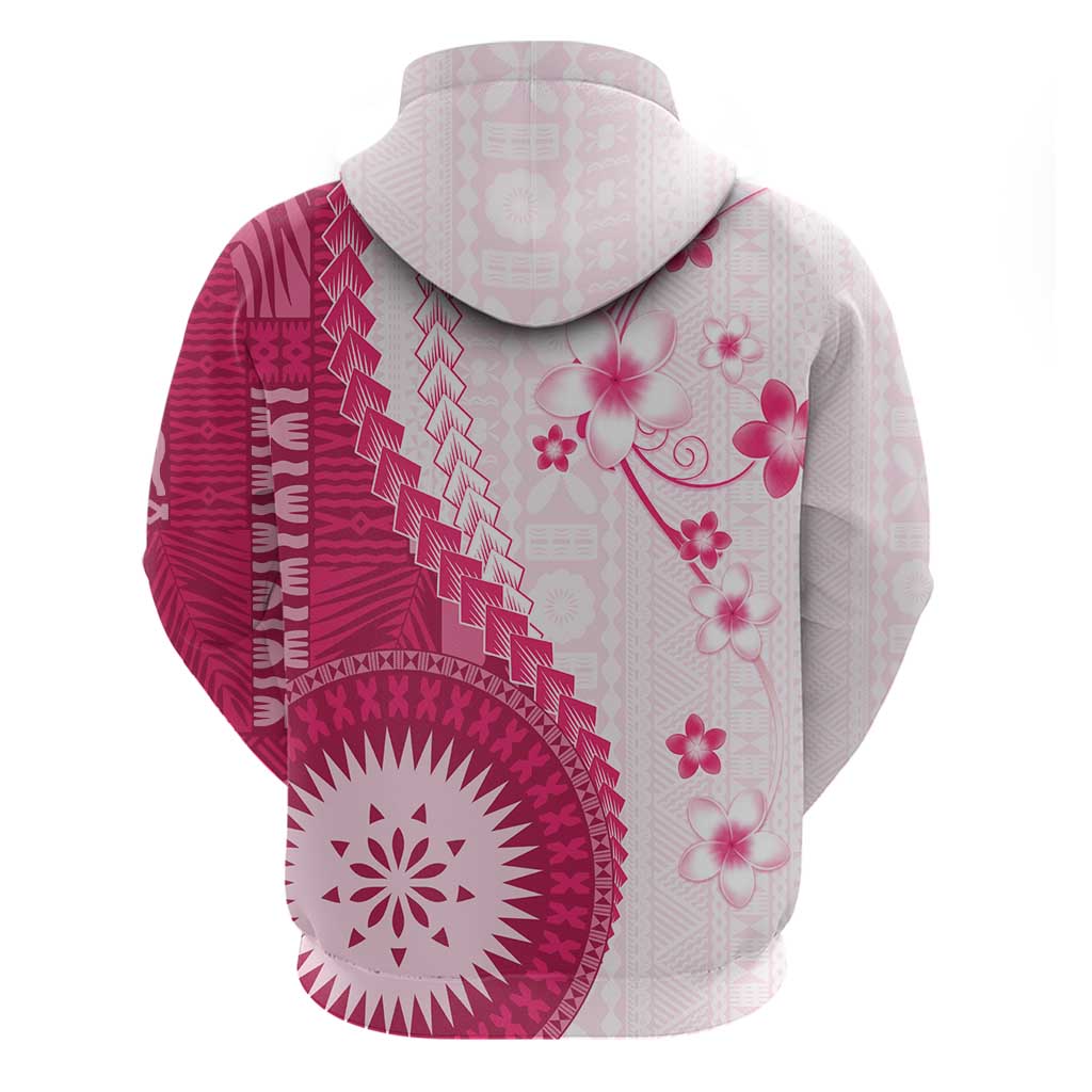 Bula Fiji Zip Hoodie Pink Plumeria Masi Tapa Pattern - Polynesian Pride