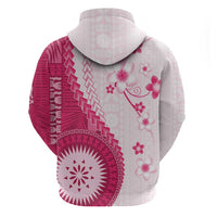 Bula Fiji Zip Hoodie Pink Plumeria Masi Tapa Pattern - Polynesian Pride