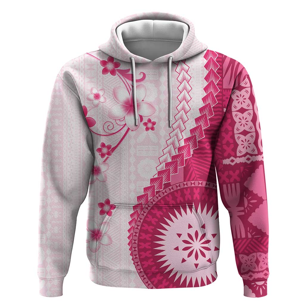 Bula Fiji Zip Hoodie Pink Plumeria Masi Tapa Pattern - Polynesian Pride