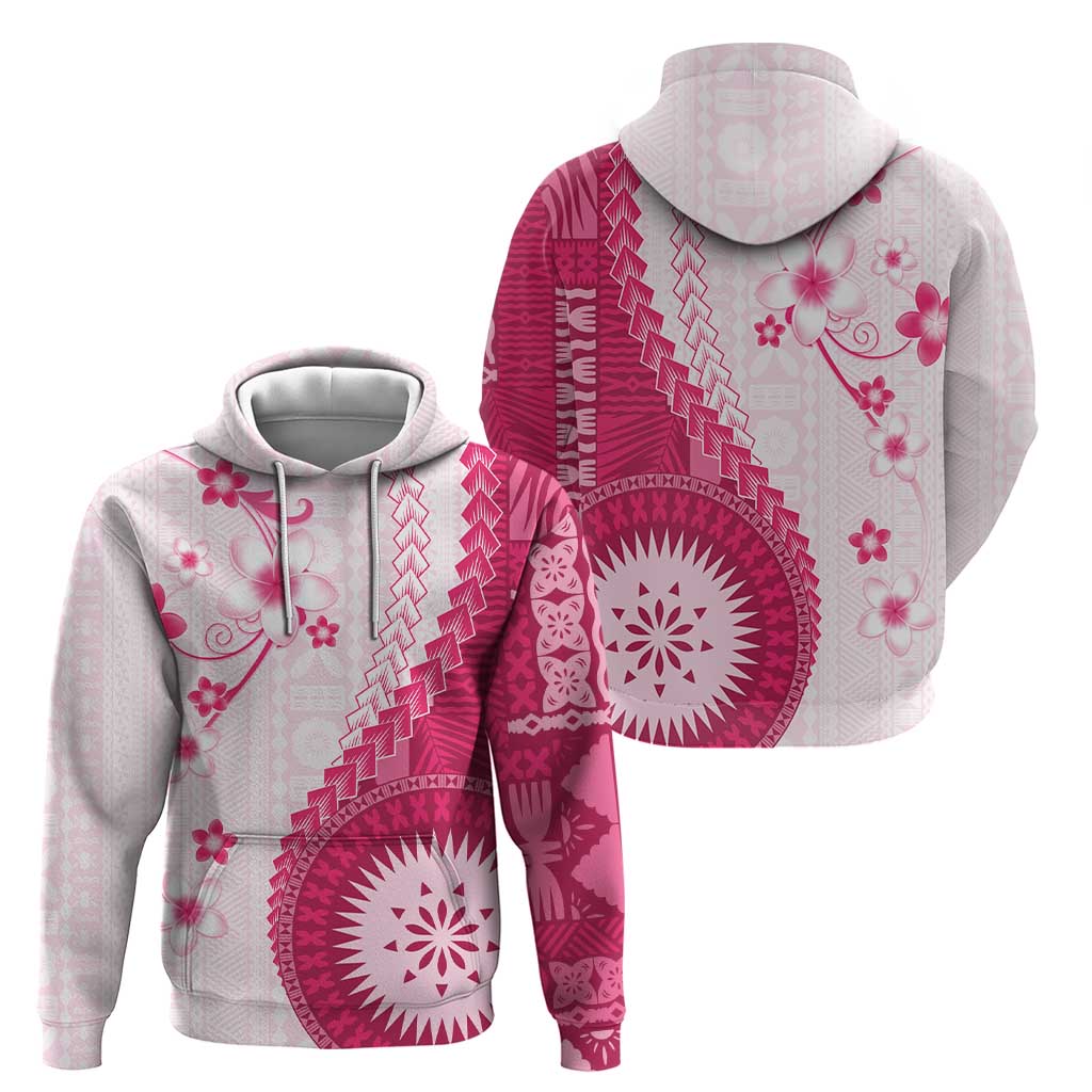 Bula Fiji Zip Hoodie Pink Plumeria Masi Tapa Pattern - Polynesian Pride