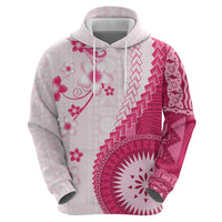 Bula Fiji Zip Hoodie Pink Plumeria Masi Tapa Pattern - Polynesian Pride