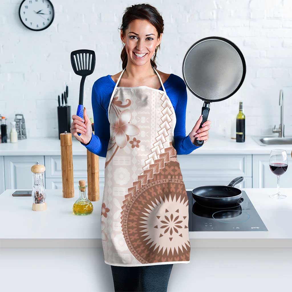 Bula Fiji Apron Brown Plumeria Masi Tapa Pattern - Polynesian Pride
