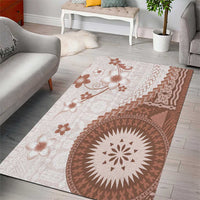 Bula Fiji Area Rug Brown Plumeria Masi Tapa Pattern - Polynesian Pride