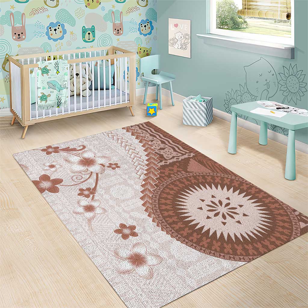 Bula Fiji Area Rug Brown Plumeria Masi Tapa Pattern - Polynesian Pride