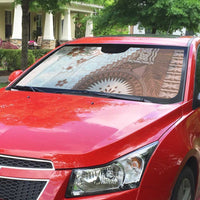 Bula Fiji Auto Sun Shade Brown Plumeria Masi Tapa Pattern - Polynesian Pride