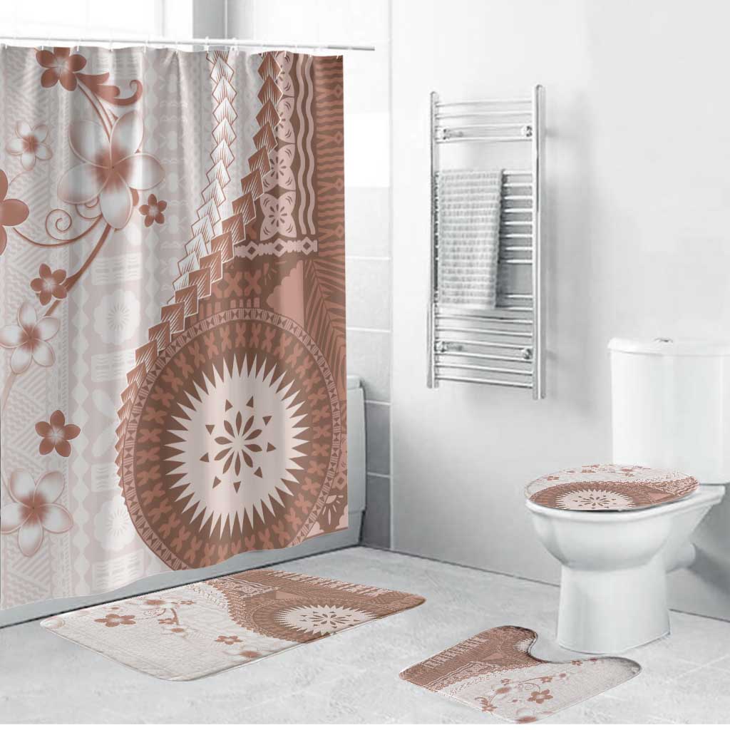 Bula Fiji Bathroom Set Brown Plumeria Masi Tapa Pattern - Polynesian Pride