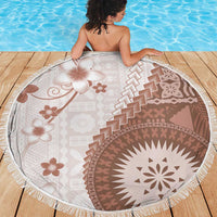 Bula Fiji Beach Blanket Brown Plumeria Masi Tapa Pattern - Polynesian Pride
