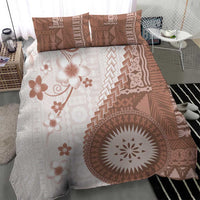 Bula Fiji Bedding Set Brown Plumeria Masi Tapa Pattern - Polynesian Pride