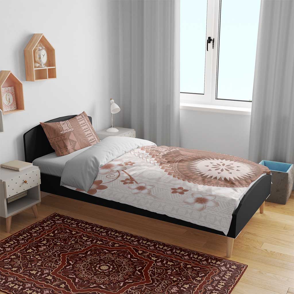 Bula Fiji Bedding Set Brown Plumeria Masi Tapa Pattern - Polynesian Pride