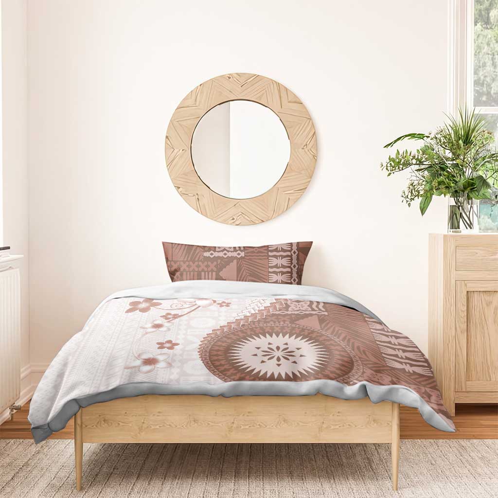 Bula Fiji Bedding Set Brown Plumeria Masi Tapa Pattern - Polynesian Pride