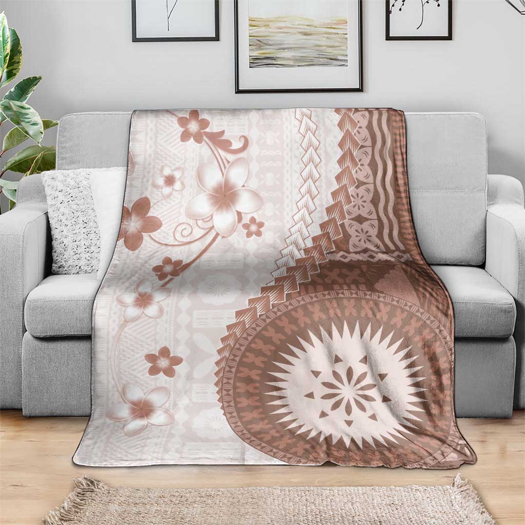 Bula Fiji Blanket Brown Plumeria Masi Tapa Pattern - Polynesian Pride