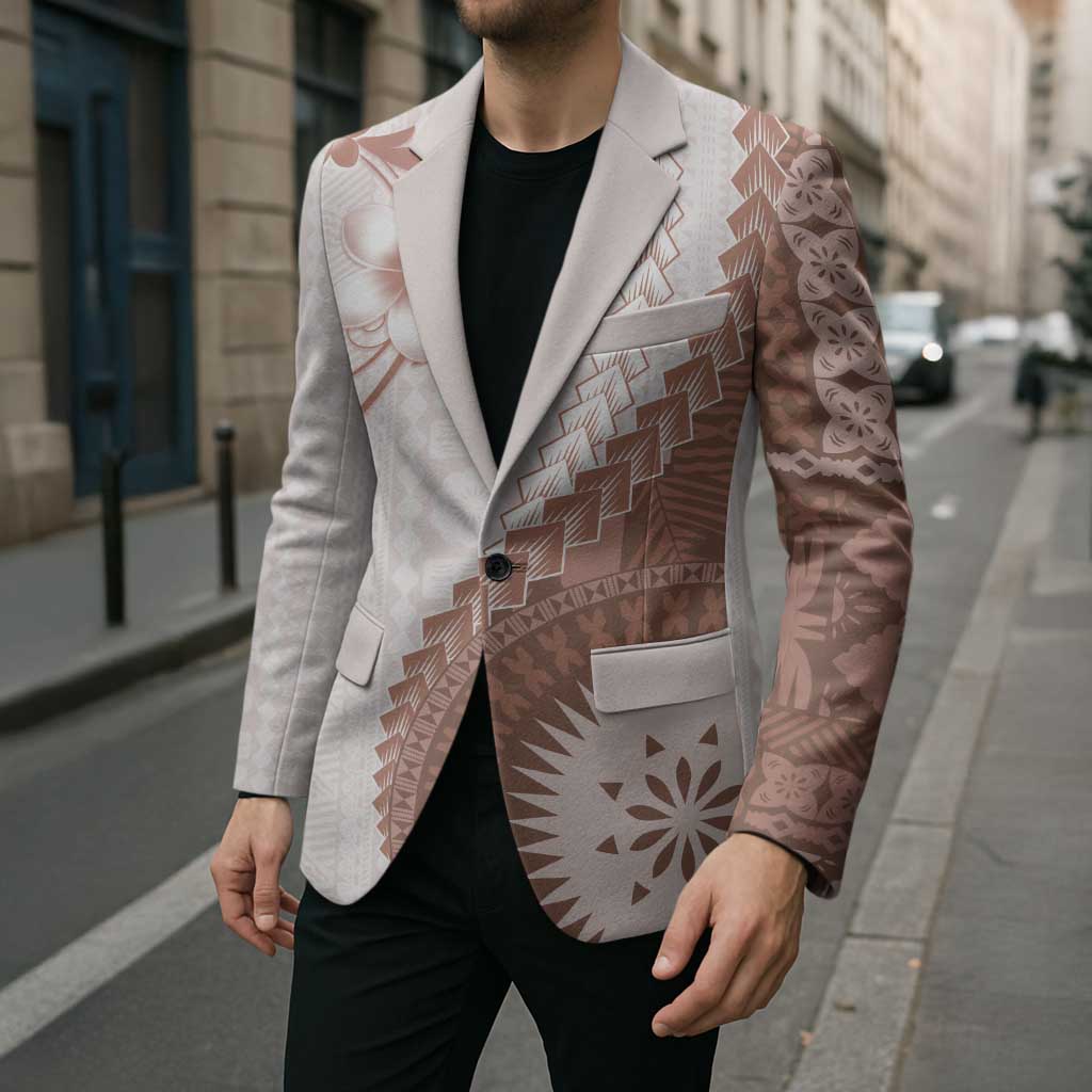 Bula Fiji Blazer Brown Plumeria Masi Tapa Pattern - Polynesian Pride