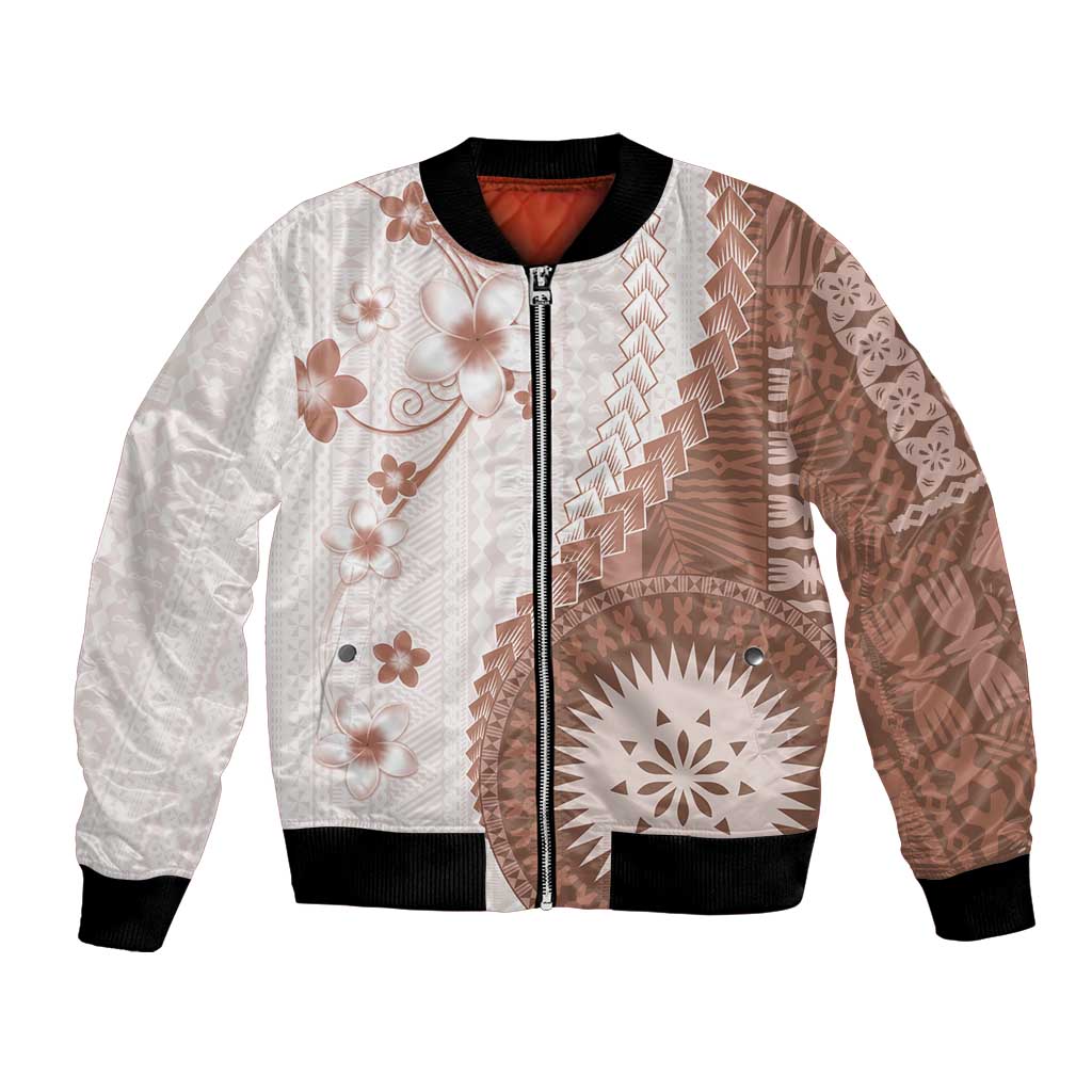 Bula Fiji Bomber Jacket Brown Plumeria Masi Tapa Pattern LT05 Unisex Brown - Polynesian Pride