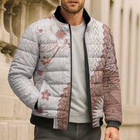 Bula Fiji Bomber Puffer Jacket Brown Plumeria Masi Tapa Pattern - Polynesian Pride