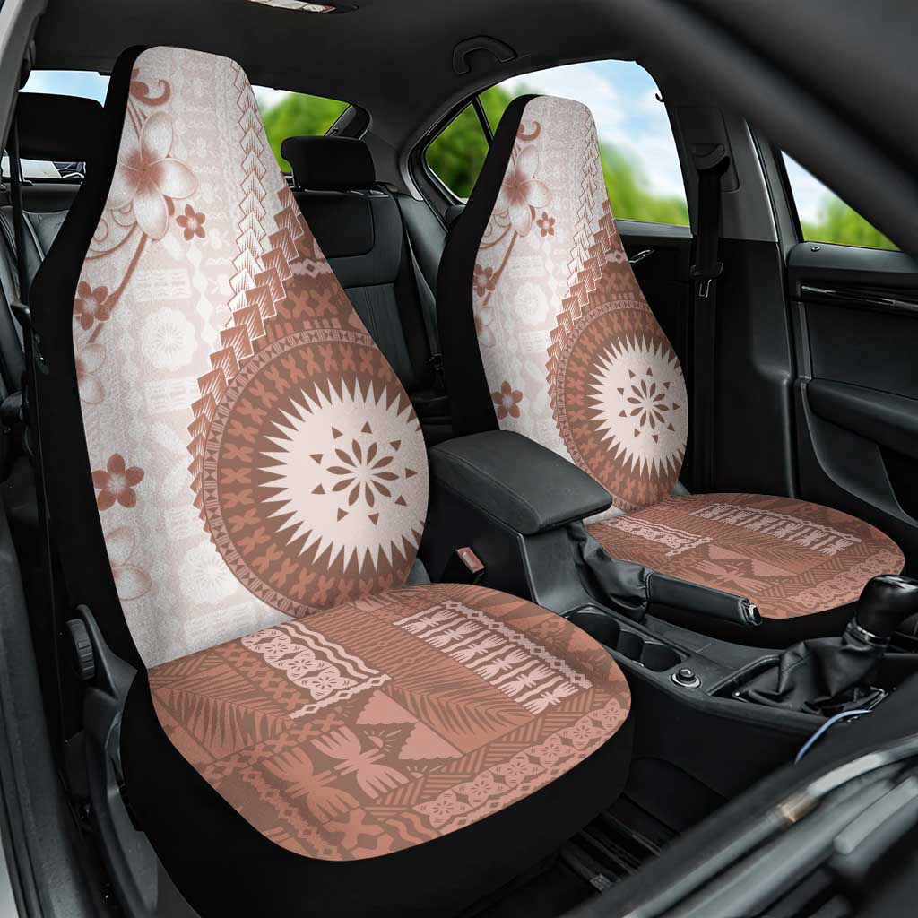 Bula Fiji Car Seat Cover Brown Plumeria Masi Tapa Pattern - Polynesian Pride
