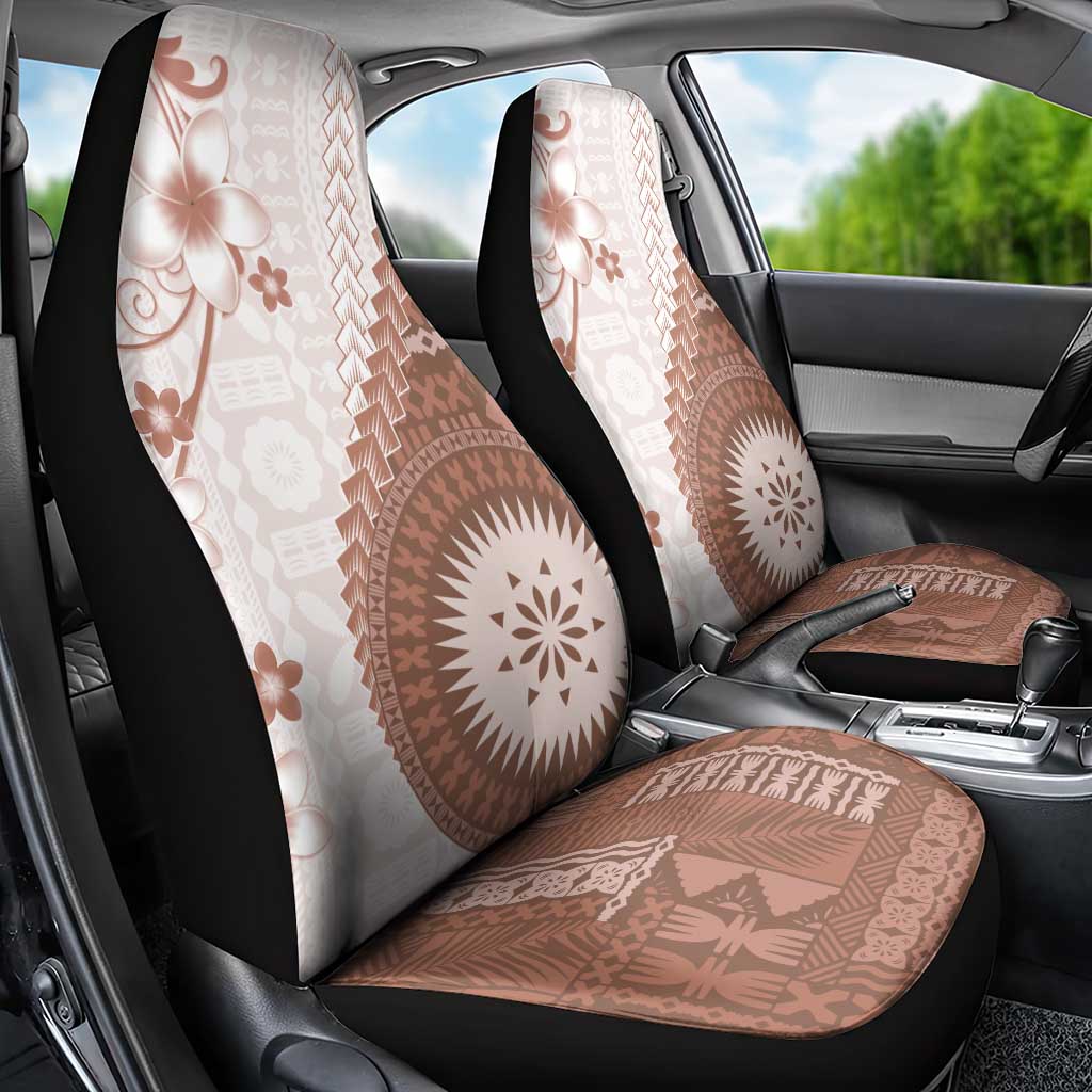 Bula Fiji Car Seat Cover Brown Plumeria Masi Tapa Pattern - Polynesian Pride