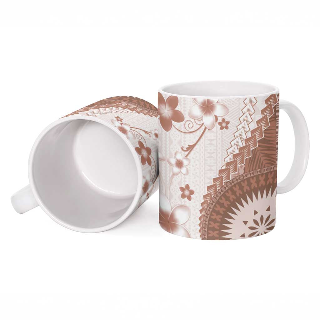 Bula Fiji Ceramic Mug Brown Plumeria Masi Tapa Pattern - Polynesian Pride