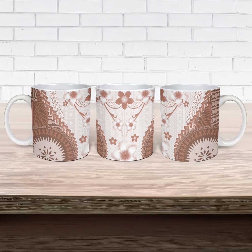 Bula Fiji Ceramic Mug Brown Plumeria Masi Tapa Pattern - Polynesian Pride