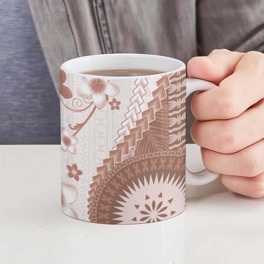 Bula Fiji Ceramic Mug Brown Plumeria Masi Tapa Pattern - Polynesian Pride