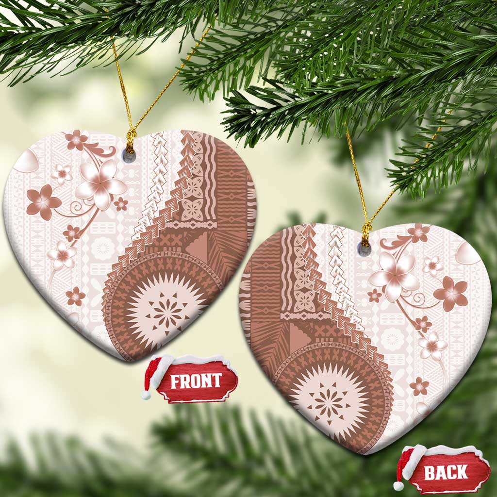 Bula Fiji Ceramic Ornament Brown Plumeria Masi Tapa Pattern - Polynesian Pride