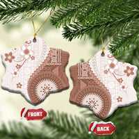 Bula Fiji Ceramic Ornament Brown Plumeria Masi Tapa Pattern - Polynesian Pride