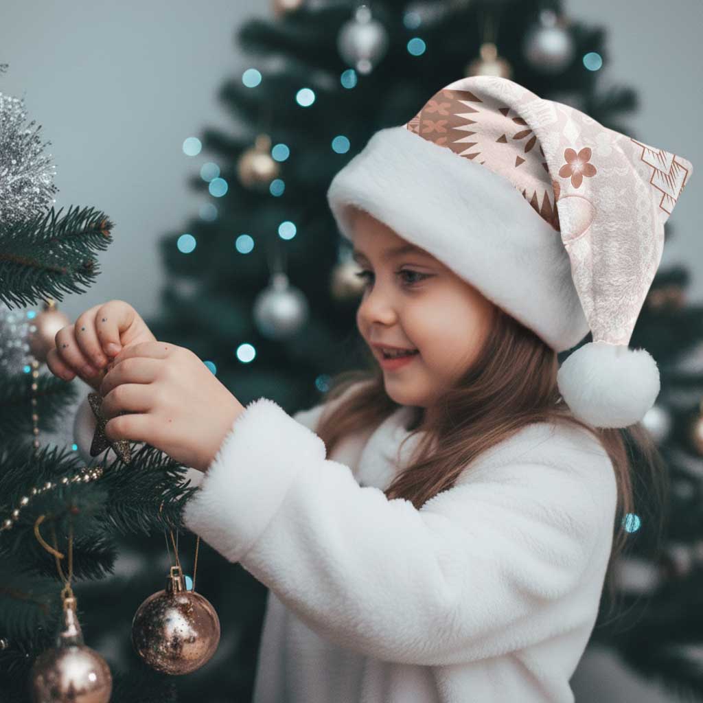 Bula Fiji Christmas Santa Hat Brown Plumeria Masi Tapa Pattern - Polynesian Pride