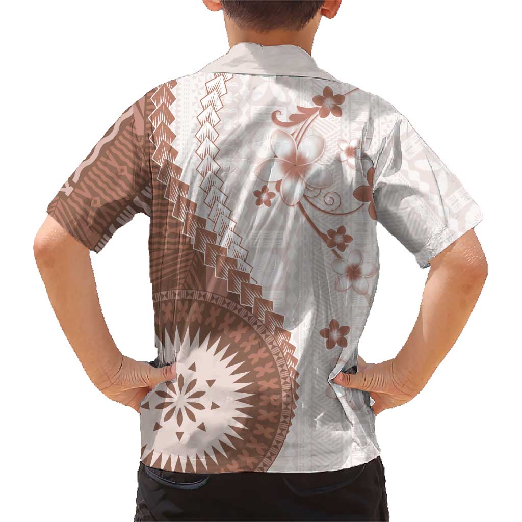 Bula Fiji Family Matching Off Shoulder Short Dress and Hawaiian Shirt Brown Plumeria Masi Tapa Pattern LT05 - Polynesian Pride
