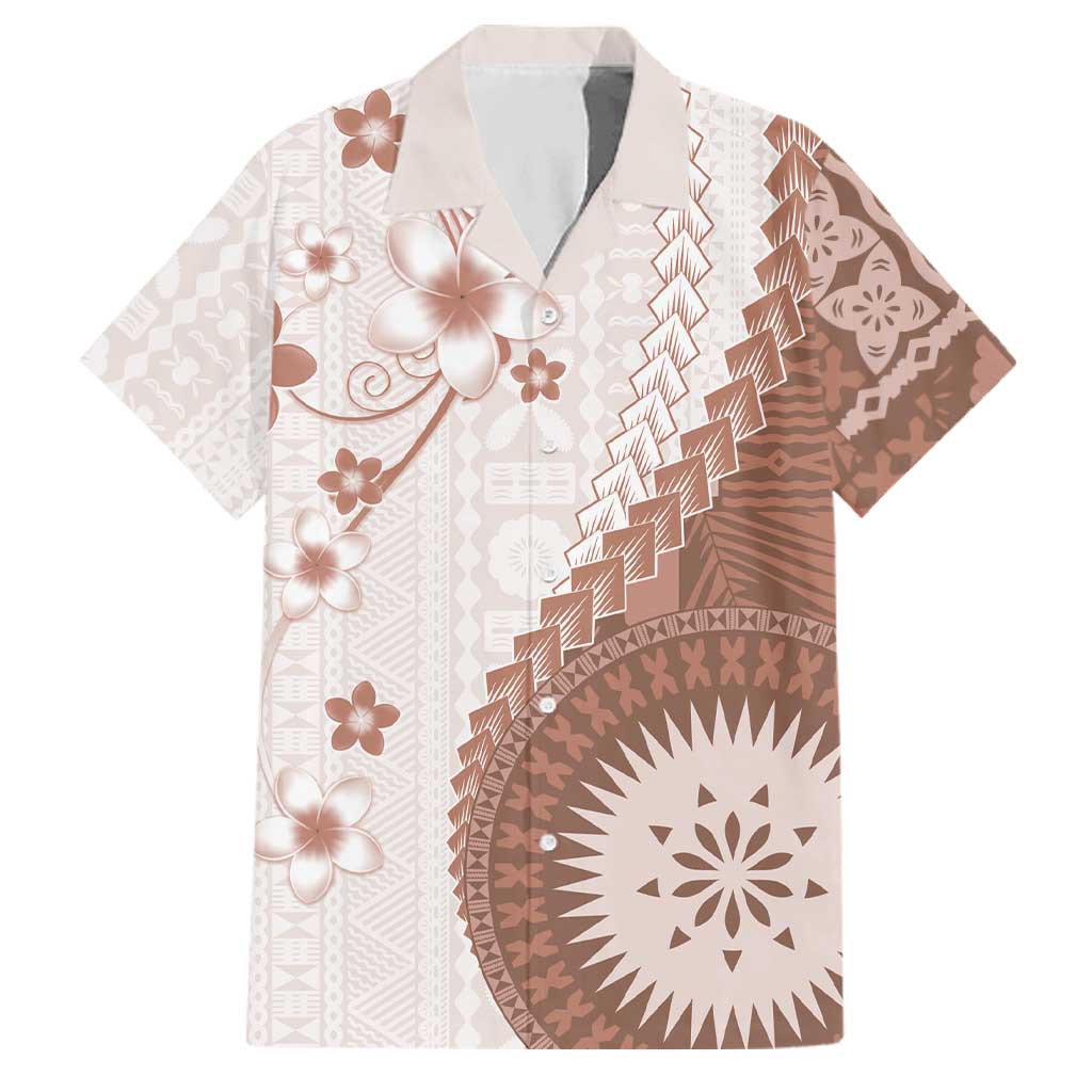 Bula Fiji Family Matching Off Shoulder Short Dress and Hawaiian Shirt Brown Plumeria Masi Tapa Pattern LT05 Dad's Shirt - Short Sleeve Brown - Polynesian Pride