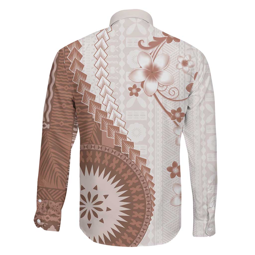 Bula Fiji Family Matching Off Shoulder Short Dress and Hawaiian Shirt Brown Plumeria Masi Tapa Pattern LT05 - Polynesian Pride