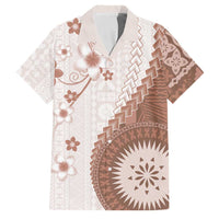 Bula Fiji Family Matching Puletasi and Hawaiian Shirt Brown Plumeria Masi Tapa Pattern LT05 Dad's Shirt - Short Sleeve Brown - Polynesian Pride