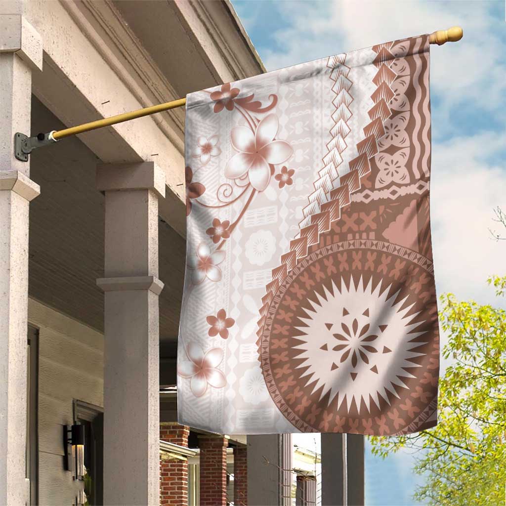 Bula Fiji Garden Flag Brown Plumeria Masi Tapa Pattern - Polynesian Pride