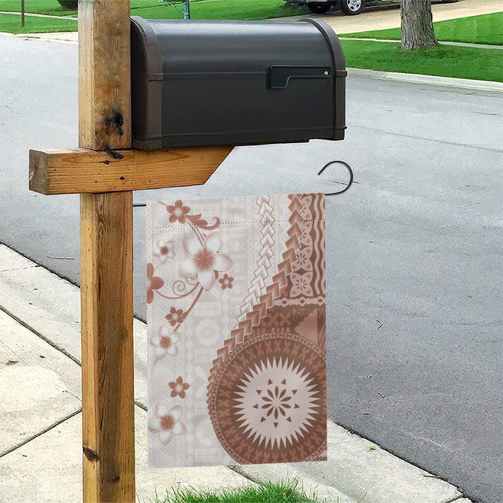 Bula Fiji Garden Flag Brown Plumeria Masi Tapa Pattern - Polynesian Pride