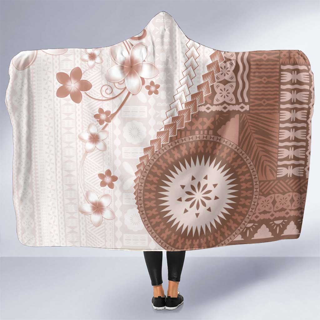 Bula Fiji Hooded Blanket Brown Plumeria Masi Tapa Pattern - Polynesian Pride