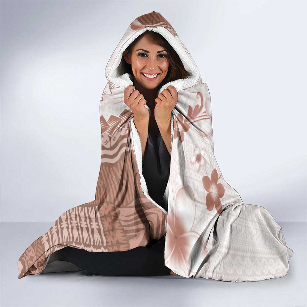 Bula Fiji Hooded Blanket Brown Plumeria Masi Tapa Pattern - Polynesian Pride