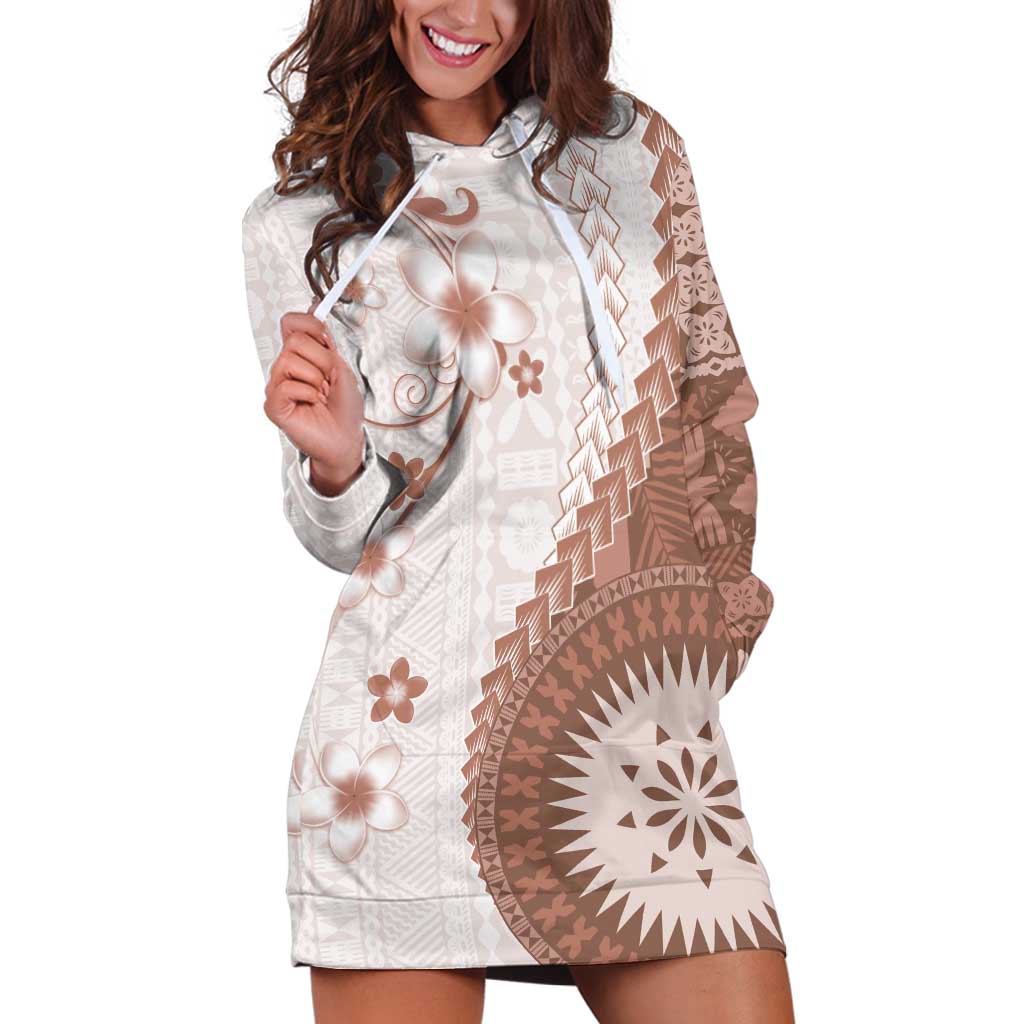 Bula Fiji Hoodie Dress Brown Plumeria Masi Tapa Pattern - Polynesian Pride