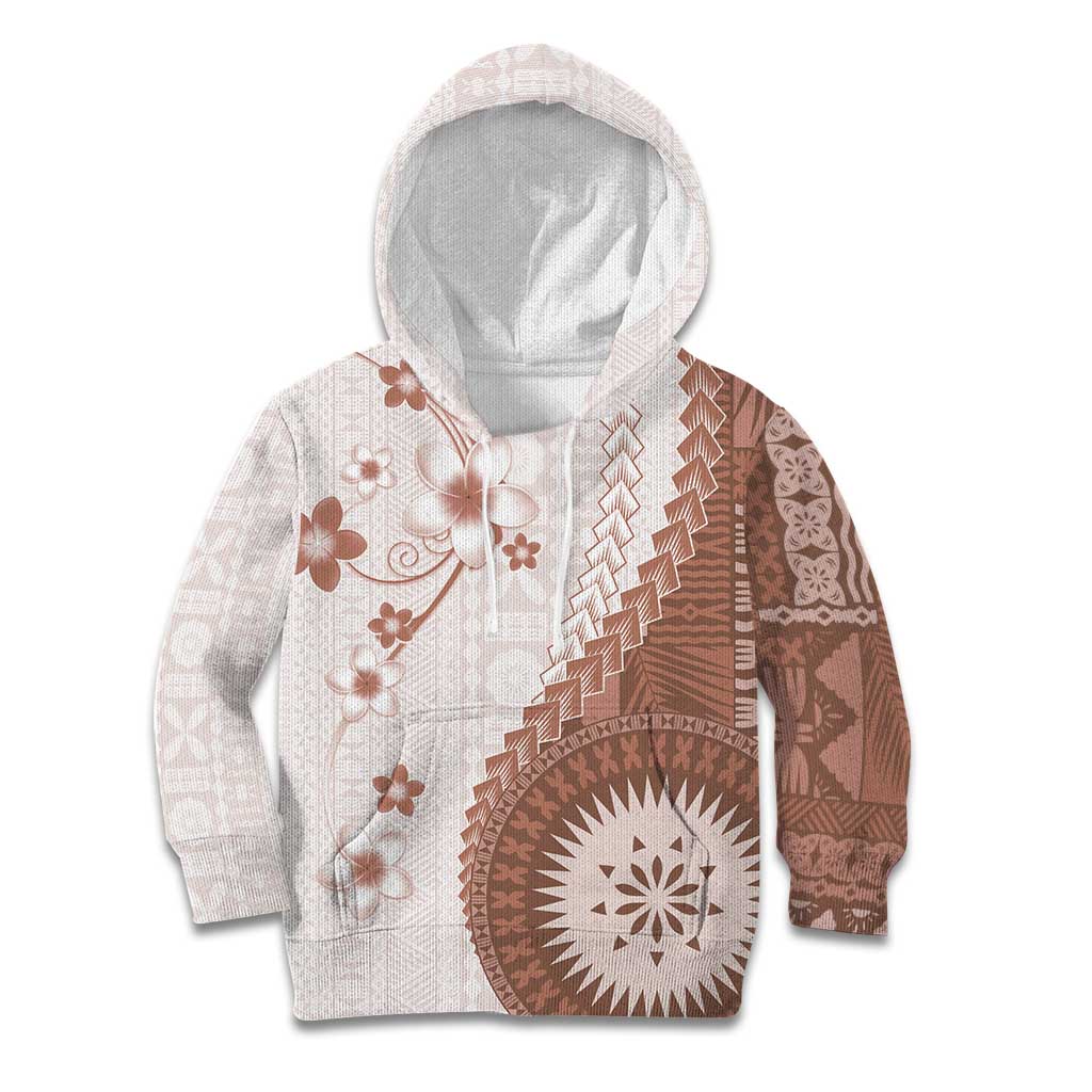 Bula Fiji Kid Hoodie Brown Plumeria Masi Tapa Pattern - Polynesian Pride