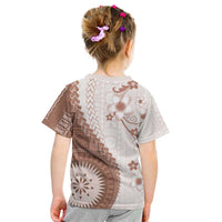 Bula Fiji Kid T Shirt Brown Plumeria Masi Tapa Pattern - Polynesian Pride