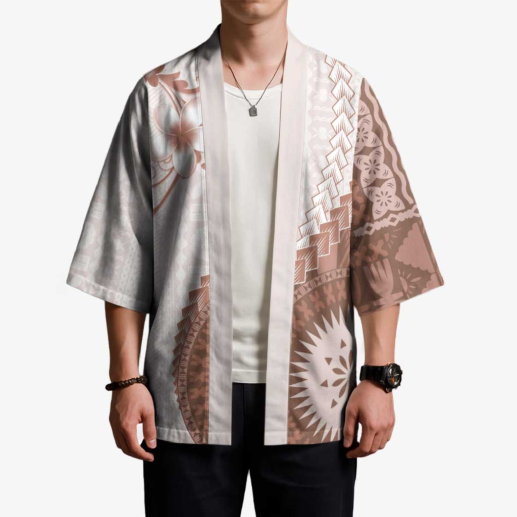 Bula Fiji Kimono Brown Plumeria Masi Tapa Pattern - Polynesian Pride