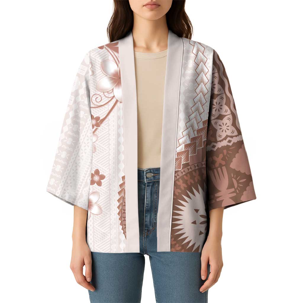 Bula Fiji Kimono Brown Plumeria Masi Tapa Pattern - Polynesian Pride