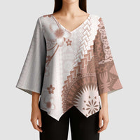 Bula Fiji Kimono Sleeve Blouse Brown Plumeria Masi Tapa Pattern - Polynesian Pride
