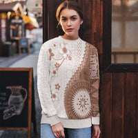 Bula Fiji Ugly Christmas Sweater Brown Plumeria Masi Tapa Pattern - Polynesian Pride