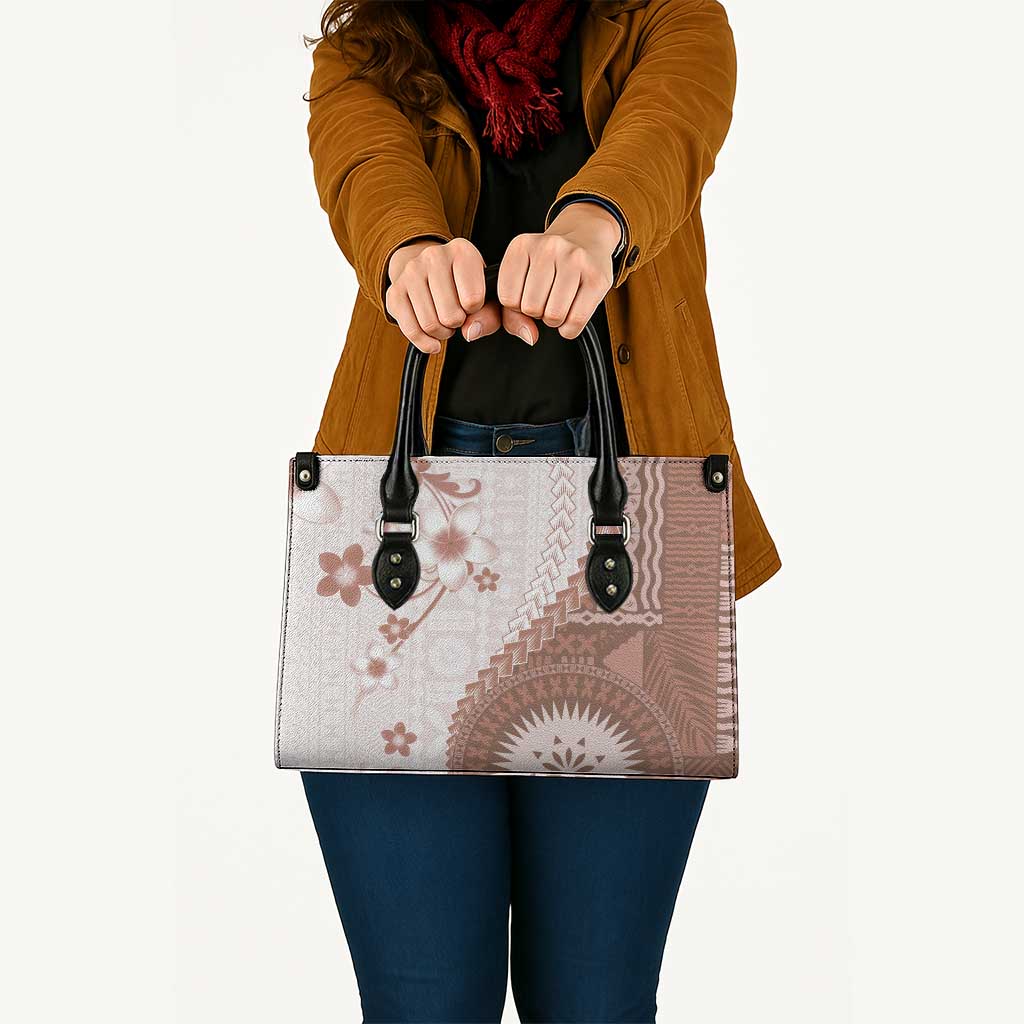 Bula Fiji Leather Bag Brown Plumeria Masi Tapa Pattern - Polynesian Pride